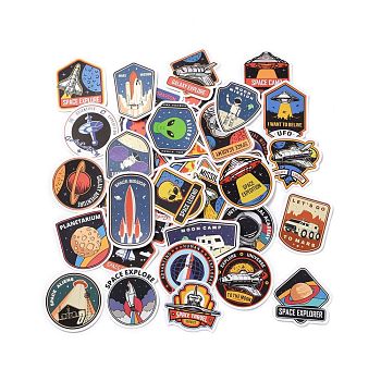 Cartoon Aerospace Theme Badge Paper Stickers Set, Adhesive Label Stickers, for Water Bottles, Laptop, Luggage, Cup, Computer, Mobile Phone, Skateboard, Guitar Stickers, Mixed Color, 40~75x34~66x0.3mm, 52pcs/bag