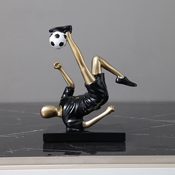 Resin Football Boy Figurines Display Decorations, for Home Desktop Wine Cabinet Decoration, Black, 160x180mm