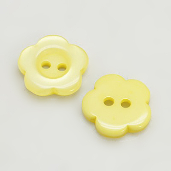 Resin Buttons, Dyed, Flower, Yellow, 12x2.5mm, Hole: 1mm