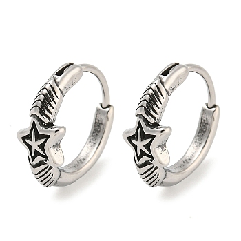 316 Surgical Stainless Steel Hoop Earrings, Antique Silver, Star, 14.5x6mm