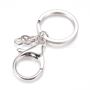 Iron Split Key Rings, Keychain Clasp Findings, with Alloy Lobster Claw Clasps and Iron Curb Chains, Platinum, 68mm(X-IFIN-WH0051-95P)