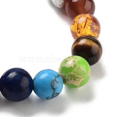 Chakra Round Natural Tiger Eye Beaded Stretch Bracelets(BJEW-K251-05D)-3