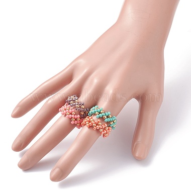 4個4色ガラスシードビーズ編みこみフィンガー指輪セット女性用(RJEW-JR00419)-3