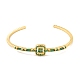 Brass Pave Green Glass Open Cuff Bangles for Women(BJEW-S147-15G-C)-1