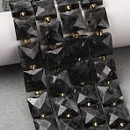 Natural Larvikite Beads Strands, Faceted, Square, with Seed Beads, 10.5x10.5x4.5~5.5mm, Hole: 1mm, about 31pcs/strand, 14.76~15.16''(37.5~38.5cm)(G-F839-A03-01)