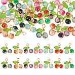 28Pcs 7 Colors Crackle Baking Paint  Glass Pendants, Cherry, Two Tone, with Light Golden Copper Wire & Acrylic, Mixed Color, 15mm, Hole: 2.5mm, 4pcs/style(PALLOY-TAC0185)