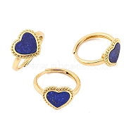 Heart Natural Lapis Lazuli Adjustable Rings, Brass Ring for Women, Long-Lasting Plated, Lead Free & Cadmium Free, Golden, Inner Diameter: 18mm(RJEW-Q817-05G-02)