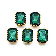 Sew on Rhinestone, Transparent Glass Rhinestones, with Iron Prong Settings, Faceted, Rectangle, Teal, 15x11x5.5mm, Hole: 1mm(X-RGLA-S030-20B-B09)