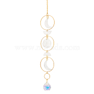 Plastic Pendants Decorations, with Brass & Iron Finding, Crystal Glass Drop Ball, Moon and Sun, Seashell Color, 432mm(HJEW-WH0039-06)