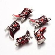 Alloy Enamel Pendants, Cadmium Free & Lead Free, with Rhinestones, Platinum Color, Boot, Dark Red, about 16mm wide, 21mm long, hole: 1mm(X-E516-6)