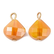 Imitation Jade Glass Pendants, with Light Gold Brass Loops, Faceted, Teardrop Charms, Light Salmon, 16x12x6~6.5mm, Hole: 2mm(KK-Q777-04LG)