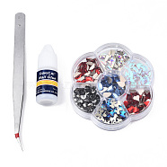 Nail Art Sets, with K9 Glass Cabochons, with Nail Glue and Tweezers, Mixed Shapes, Mixed Color, 83x83x15mm(MRMJ-N030-08)