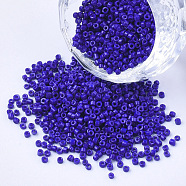 Glass Cylinder Beads, Seed Beads, Baking Paint, Round Hole, Dark Blue, 1.5~2x1~2mm, Hole: 0.8mm, about 8000pcs/bag, about 85~95g/bag(SEED-Q036-01A-D01)