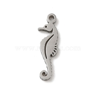 304 Stainless Steel Pendants, Laser Cut, Sea Horse Charm, Stainless Steel Color, 18x5x1.5mm, Hole: 1.2mm(STAS-K270-01P)