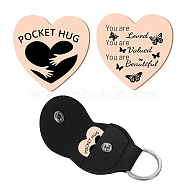 1Pc Heart Shape 201 Stainless Steel Commemorative Decision Maker Coin, Pocket Hug Coin, with 1Pc PU Leather Storage Pouch, Butterfly Pattern, Heart: 26x26x2mm, Clip: 105x47x1.3mm(AJEW-CN0001-68H)