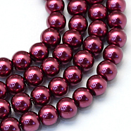 Baking Painted Pearlized Glass Pearl Round Bead Strands, Medium Violet Red, 6~7mm, Hole: 1mm, about 135~140pcs/strand, 31.4 inch(HY-Q003-6mm-72)