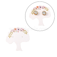 Cardboard Earring Display Cards, Tree, White, 39.5~40x39x0.4mm, Hole: 1.2mm(CDIS-L003-A02-A)