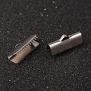 304 Stainless Steel Ribbon Crimp Ends , Stainless Steel Color, 10x20mm, Hole: 3x1.5mm(STAS-K124-07P)