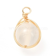 Natural Selenite Pendants, Eco-Friendly Copper Wire, Real 18K Gold Plated, Round, 24x15x12mm, Hole: 3.2mm(PALLOY-JF00996-01)