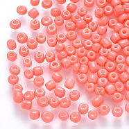 12/0 Baking Paint Glass Round Seed Beads, Light Coral, 1.5~2x1.5mm, Hole: 0.5~1mm, about 30000pcs/pound(SEED-S036-01A-12)