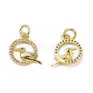 Brass Micro Pave Cubic Zirconia Bird Charms, with Jump Ring, Ring & Toucan Charm, Golden, 13x12x2mm, Hole: 3mm(KK-E068-VB316)