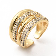 Clear Cubic Zirconia Thick Open Cuff Ring, Brass Jewelry for Women, Golden, Inner Diameter: 18mm(KK-A180-56G)