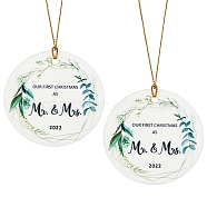 GORGECRAFT Porcelain Pendant Decorations, for Christmas, Flat Round with Word Our First Christmas As Mr & Mrs, White, 71.5x4mm, Hole: 5mm(HJEW-GF0001-15)