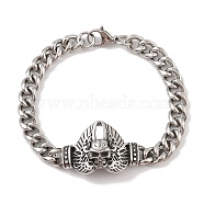 304 Stainless Steel Viking Wing Skull Link Chain Bracelets for Men, Antique Silver & Stainless Steel Color, 8-7/8 inch(22.5cm)(BJEW-B096-49D)