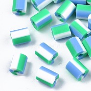 Handmade Polymer Clay Beads,  3 Tone, Column, Cornflower Blue, 5x2.5~6.5mm, Hole: 1.8mm(CLAY-N011-50A-09)