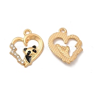 Alloy Enamel Pendants, with Crystal Rhinestone, Heart & Panda Charm, Light Gold, 20x17x3mm, Hole: 1.6mm(FIND-G048-40KCG)