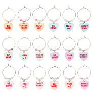 18Pcs 18 Styles Opaque Resin Wine Glass Charms, with Brass Hoop Earring Findings and Glass Seed Bead, Heart, Mixed Color, 50mm, 1pc/style(AJEW-AB00086)