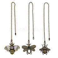 Tibetan Style Zinc Alloy Ceiling Fan Pull Chain Extenders, Bee Shape Pendant Decoration, with Iron Ball Chains, Bead Tips, Antique Bronze, 351~365mm, 6pcs/box(AJEW-HY0001-07)