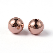 Round Ion Plating(IP) 202 Stainless Steel Beads, Rose Gold, 10mm, Hole: 2mm(X-STAS-O091-05RG)