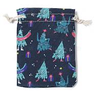 Christmas Theme Cloth Printed Storage Bags, Drawstring Bags, Rectangle, Marine Blue, 14x10x0.4cm(ABAG-F010-02A-05)