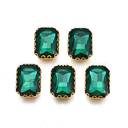 Sew on Rhinestonee, Transparent Glass, with Iron Prong Settings, Faceted, Rectangle, Teal, 15x11x5.5mm, Hole: 1mm(X-RGLA-S030-20B-B09)