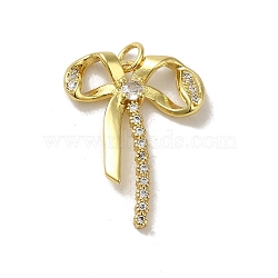 Rack Plating Brass Micro Pave Cubic Zirconia Pendants, with Jump Ring, Long-Lasting Plated, Lead Free & Cadmium Free, Bowknot, Real 18K Gold Plated, 26x20x4mm, Hole: 3mm(KK-H473-08F-G)