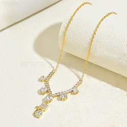 Brass Clear Cubic Zirconia Cat Heart Pendant Necklaces for Women, Golden, 15.35 inch(39cm)(IE0348)