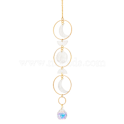 Plastic Pendants Decorations, with Brass & Iron Finding, Crystal Glass Drop Ball, Moon and Sun, Seashell Color, 432mm(HJEW-WH0039-06)