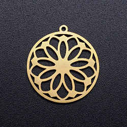 201 Stainless Steel Pendants, Ring with Flower, Golden, 21.5x20x1mm, Hole: 1.2mm(STAS-Q201-JN345-2)