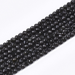 Natural Black Obsidian Beads Strands, Faceted, Round, 3mm, Hole: 0.8mm, about 139~142pcs/strand, 14.9 inch~15.3 inch(G-T108-41)