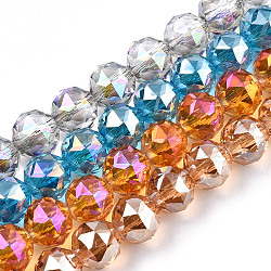 Electroplate Transparent Glass Beads Strands, Faceted, Round, Mixed Color, 8x7.5mm, Hole: 1mm, about 70pcs/strand, bout 70~72pcs/strand, 20.67 inch~21.26 inch(52.5~54cm)(EGLA-N002-34C-M)