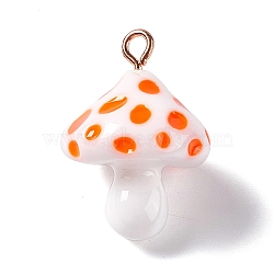 Opaque Resin Pendants, 3D Mushroom Charms, with Light Gold Tone Iron Loops, Dark Orange, 24.5~25.5x18mm, Hole: 2mm(RESI-G057-01C)