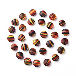 Handmade Frosted Lampwork Beads, Swirl Lentil Beads, Oval, Colorful, 14~15x7~7.5mm, Hole: 1.6mm(LAMP-H058-05)