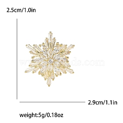 Christmas Brass Pave Clear Cubic Zirconia Snowflake Brooch for Clothes, Golden, 29x25mm(PW-WG96396-01)