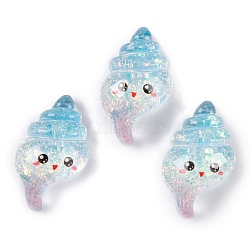 Transparent Epoxy Resin Decoden Cabochons, Glitter Sea Animals, Shell Shape, 24x13x8mm(CRES-P035-10E)