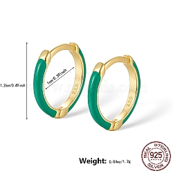 Real 18K Gold Plated 925 Sterling Silver Enamel Hoop Earrings, with 925 Stamp, Light Sea Green, 12.6mm(BS3313-3)