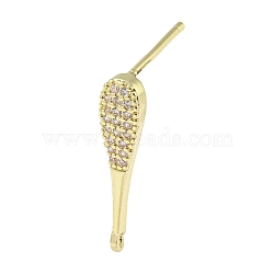 Brass Cubic Zirconia Ear Studs Findings, Water Drop, Real 14K Gold Plated, 19.5x4.5mm, Hole: 0.8mm, Pin: 13mm(KK-R154-04G)
