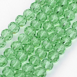 Transparent Glass Bead Strands, Imitate Austrian Crystal, Faceted(32 Facets), Round, Light Green, 4mm, Hole: 1mm, about 96~100pcs/strand, 14~14.5 inch(X-GLAA-G013-4mm-55)