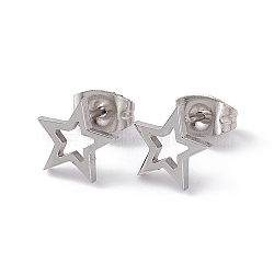 Non-Tarnish 304 Stainless Steel Tiny Hollow Out Star Stud Earrings for Women, Stainless Steel Color, 8x8mm, Pin: 0.7mm(STAS-A065-01P)