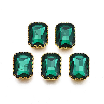 Sew on Rhinestone, Transparent Glass Rhinestones, with Iron Prong Settings, Faceted, Rectangle, Teal, 15x11x5.5mm, Hole: 1mm